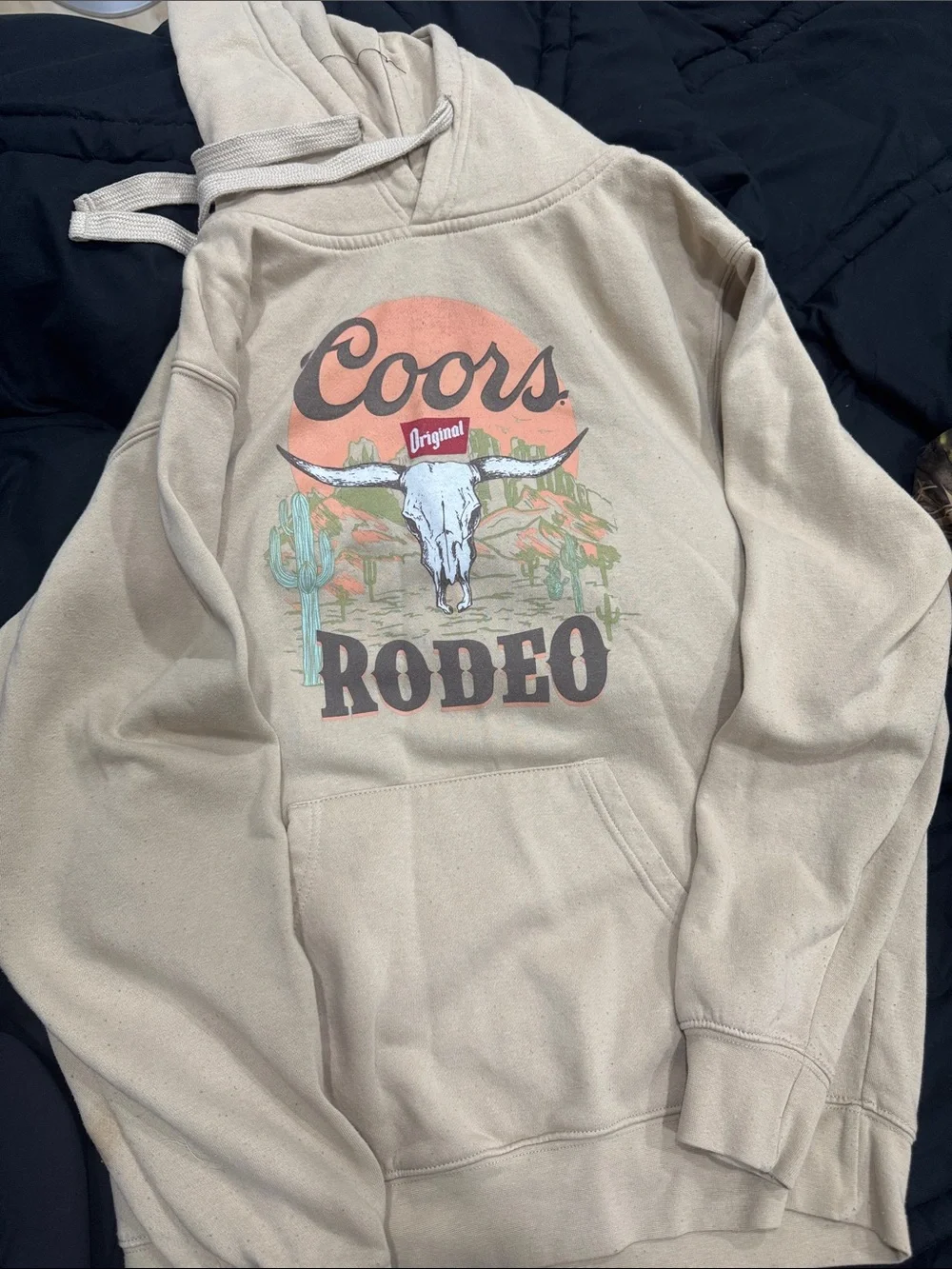 Buckle Coors Rodeo Graphic Hoodie in Beige with Orange & Teal Print - Picture 1 of 1
